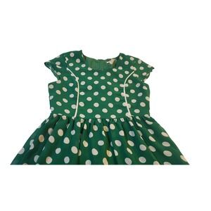 Esley Self Fit and Flare Green White Polka Dot Dress Medium M 100% Polyester